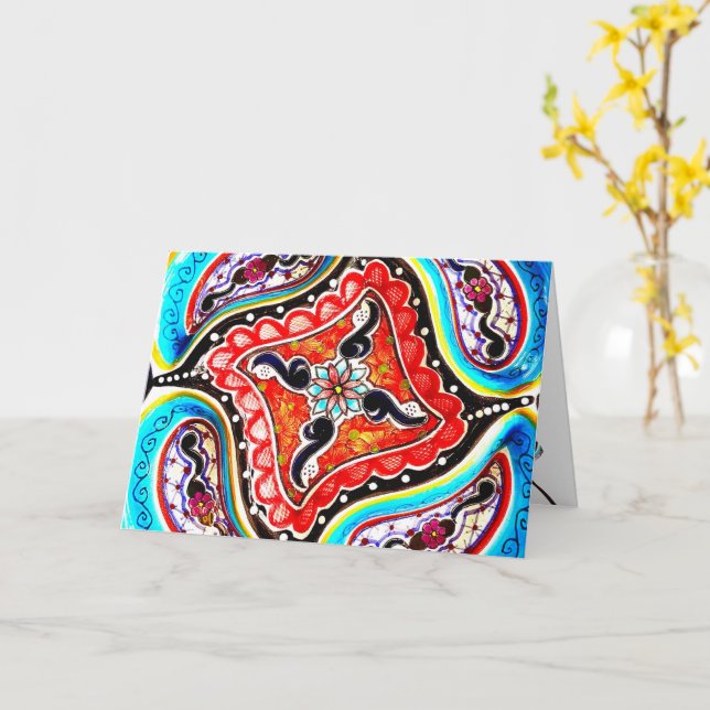 Tarjeta Colorido saludo de Talavera México (flor amarilla)