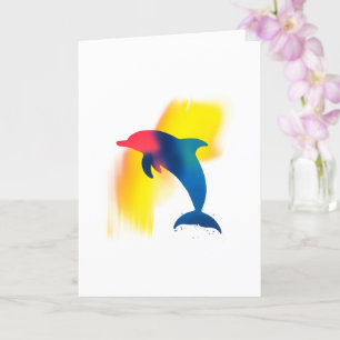 Tarjeta Colorido Spray Paint Dolphin Silhouette