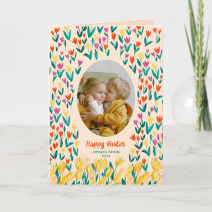 Tarjeta Colorido Tulipán Feliz Pascua Foto de Familia Salu
