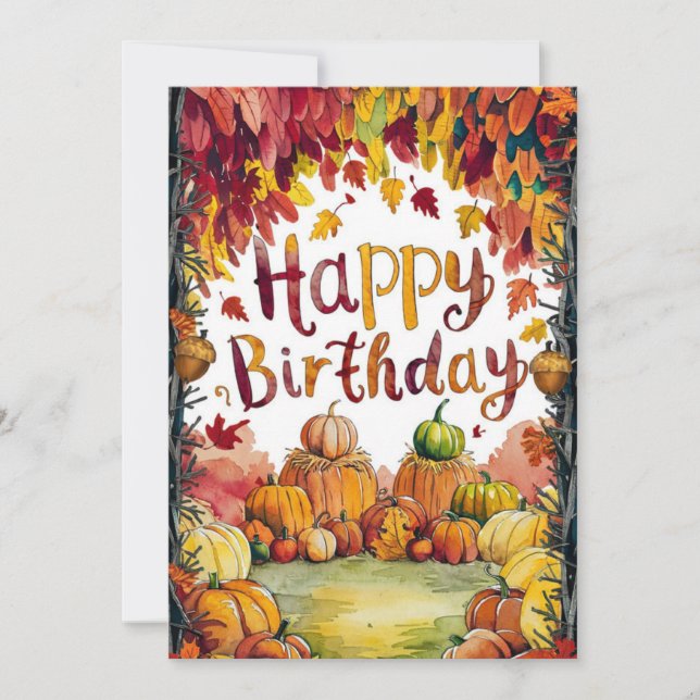 Tarjeta Colorido Woodland Otoño Fall Feliz cumpleaños (Anverso)