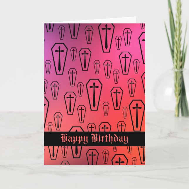 Tarjeta Coloridos ataúdes góticos Felices cumpleaños (Anverso)