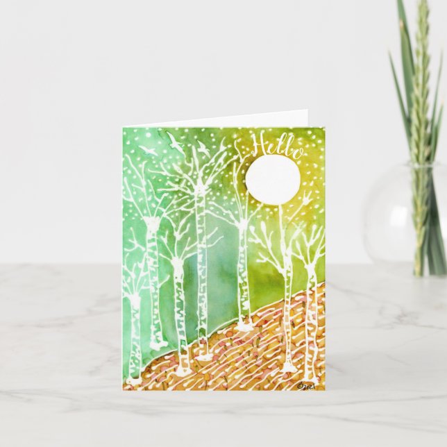 Tarjeta Coloridos Birch Trech Trech, Moon and Birds Greeti (Anverso)