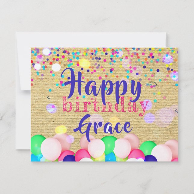 Tarjeta Coloridos Confetti Y Globos Feliz Cumpleaños (Anverso)