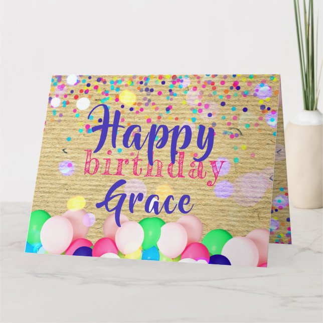 Tarjeta Coloridos Confetti Y Globos Feliz Cumpleaños (Anverso)