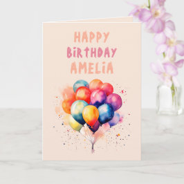 Tarjeta Coloridos globos niños felices cumpleaños