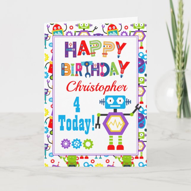 Tarjeta Coloroso Robot Feliz cumpleaños (Anverso)