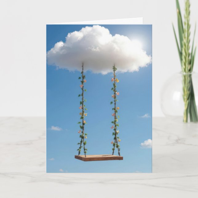 Tarjeta Columpio de cumpleaños colgando de una nube cumulo (Anverso)