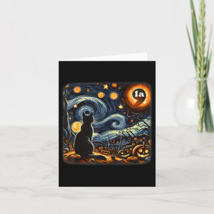 Tarjeta Coma de gato negro de Halloween La Starry Night Ar