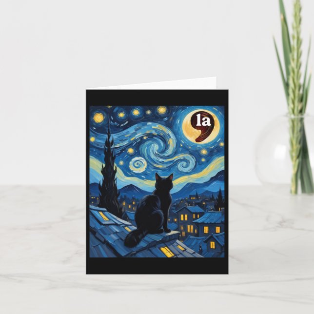 Tarjeta Coma de gato negro de noche estrellada La Kamala H (Anverso)