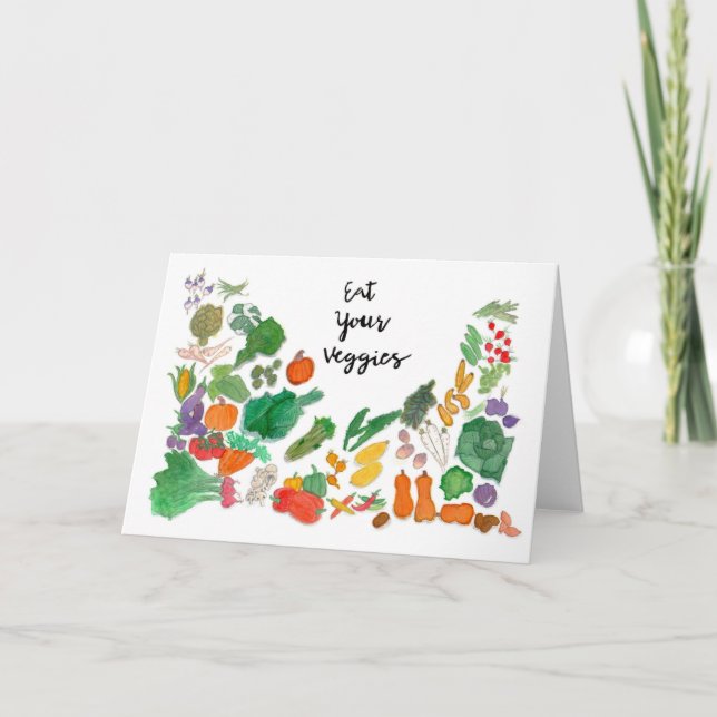 Tarjeta Coma tus verduras (vegetal ilustracion vegano) (Anverso)