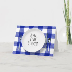 Tarjeta Comando Alexa en cumpleaños de placa blanca