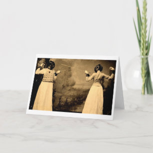 Tarjeta ¡Combate del cercado de la vintage mujer! Cercado