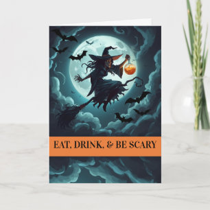 Tarjeta Come, Bebe y sé Espantosa, Bruja de Halloween