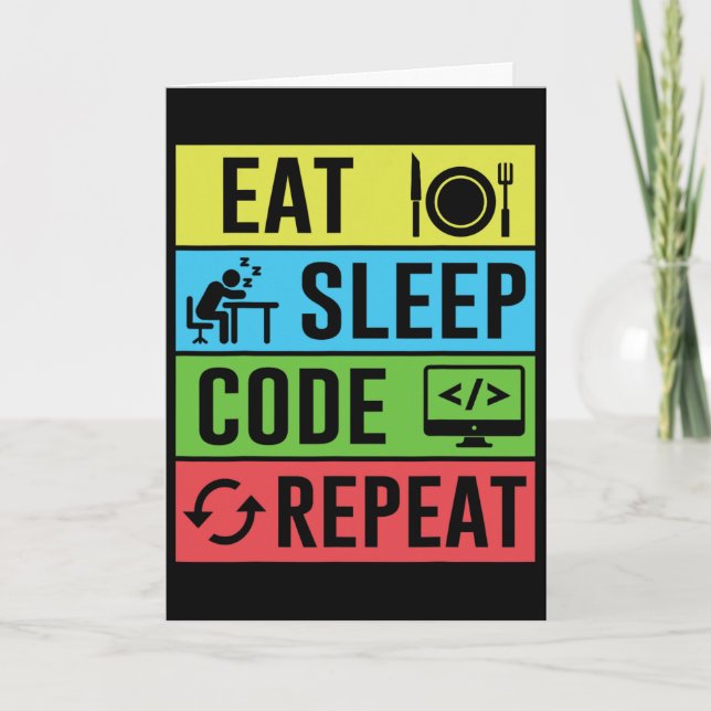 Tarjeta Come Dormir Código Repetir Divertido Programación  (Anverso)