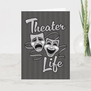 Tarjeta Comedia de la vida en teatro y máscaras de tragedi