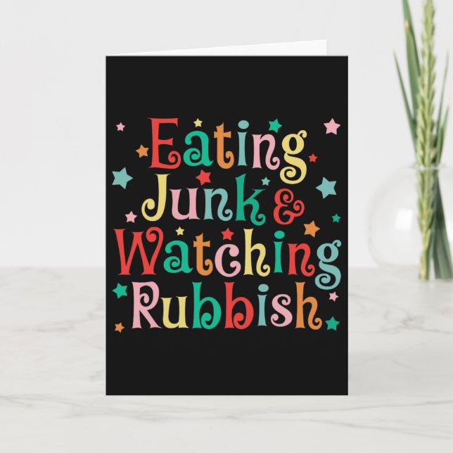Tarjeta Comer comida basura de Navidad y ver diversión nav (Anverso)