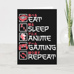 Tarjeta Comer Sleep Anime Gaming Repetir Otaku Gamer japon