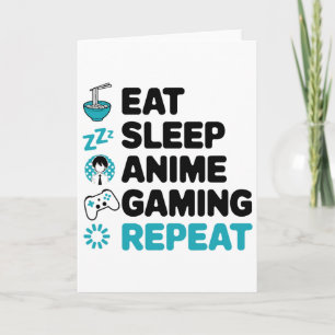 Tarjeta Comer Sleep Anime Gaming Repetir Video Gamer Anime