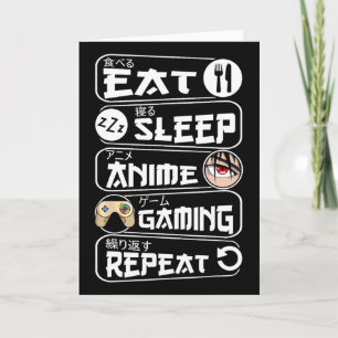 Tarjeta Comer Sleep Anime Gaming Shirt Repetir Kawaii Anim