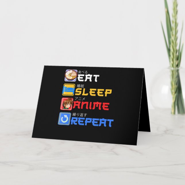 Tarjeta Comer Sleep Anime Repetir Idea de Regalo Cosplayer (Anverso)