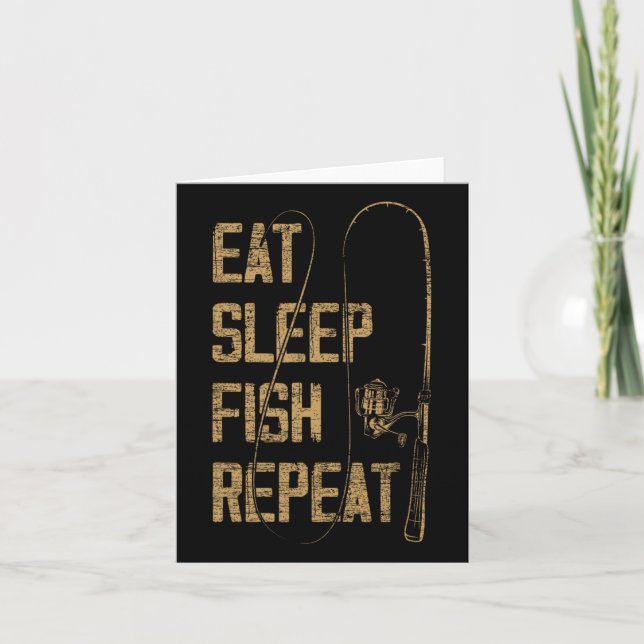 Tarjeta Comer Sleep Fish Repetir Pesca Lover Gift Idea Hun (Anverso)