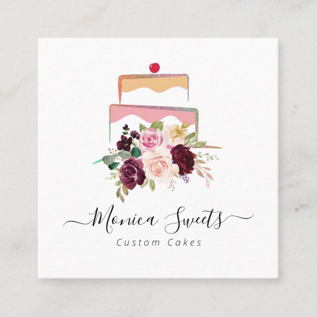tarjeta comercial con logotipo floral de pastelerí (Anverso)