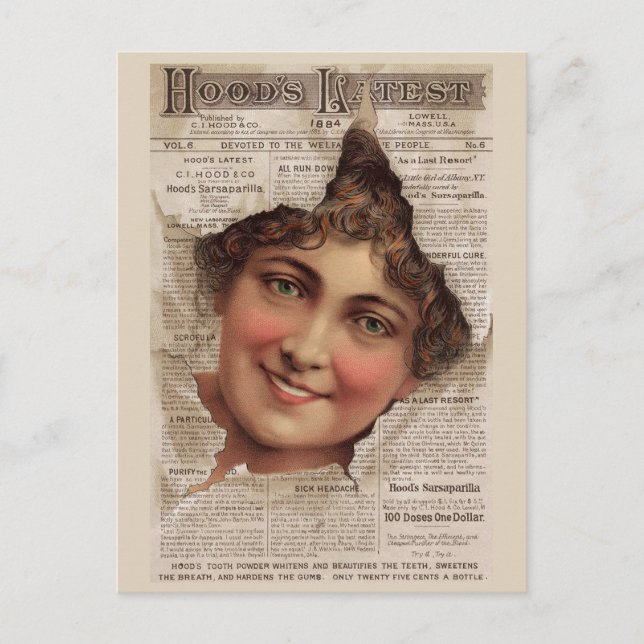 Tarjeta comercial de 1884 Hood's Tooth Powder (Anverso)