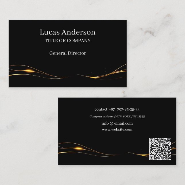 Tarjeta comercial editable en oro negro personaliz (Anverso / Reverso)