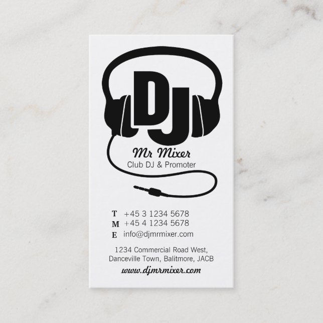 Tarjeta comercial para promotores de DJ en blanco  (Anverso)