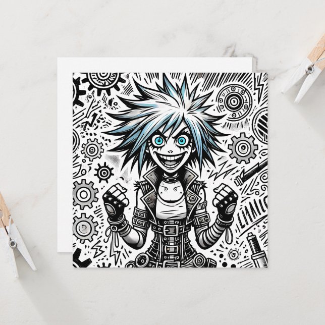 Tarjeta cómic anime alegre arte original blu_eyes black_a (Anverso/Reverso In Situ)
