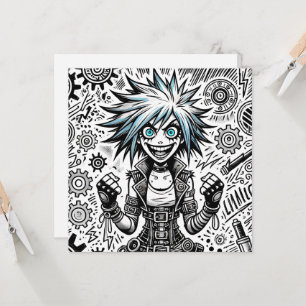 Tarjeta cómic anime alegre arte original blu_eyes black_a