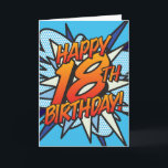 Tarjeta Cómic Book HAPPY 18th BIRTHDAY azul<br><div class="desc">El popular libro de historietas de superhéroes,  las tarjetas de celebración del cumpleaños feliz. ¡Trata a alguien especial en su día especial! Diseñado por ComicBookPop© en www.zazzle.com/comicbookpop*</div>