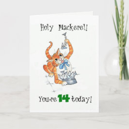 Tarjeta Cómic Ginger Cat Holy Mackerel, 14th Birthday Card