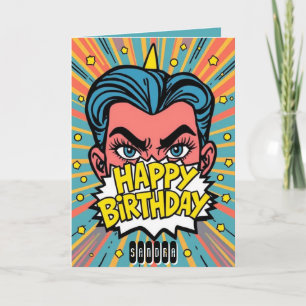 Tarjeta cómic pop Feliz cumpleaños