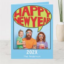 Comic Style Fotos personalizadas Happy Year Card