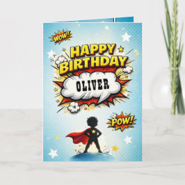 Tarjeta Comic Style Superhero Boy's Name Birthday