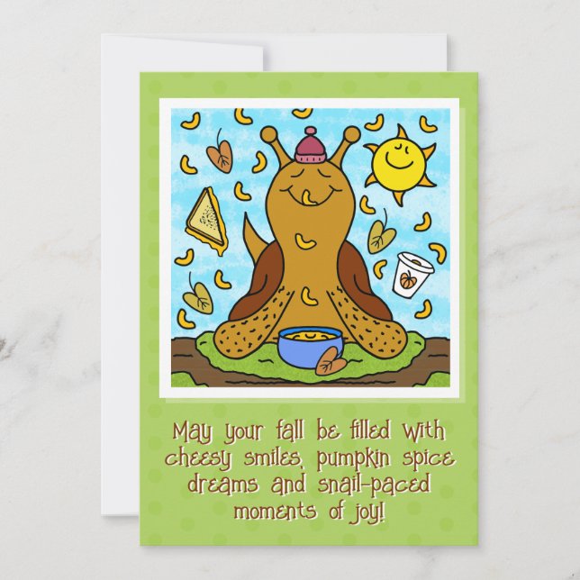 Tarjeta Comida de confort de caracol suave feliz otoño (Anverso)