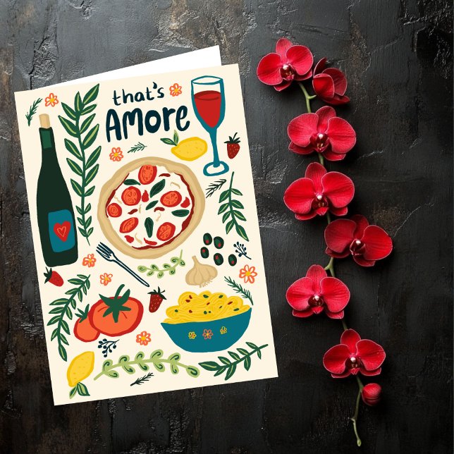 Tarjeta Comida Italiana Amore de San Valentín Caprichoso (That's Amore Italian Food Valentine Love Whimsical Card
Happy Valentines Day Foodie)