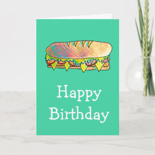 Tarjeta Comida linda del bocadillo sub del cumpleaños