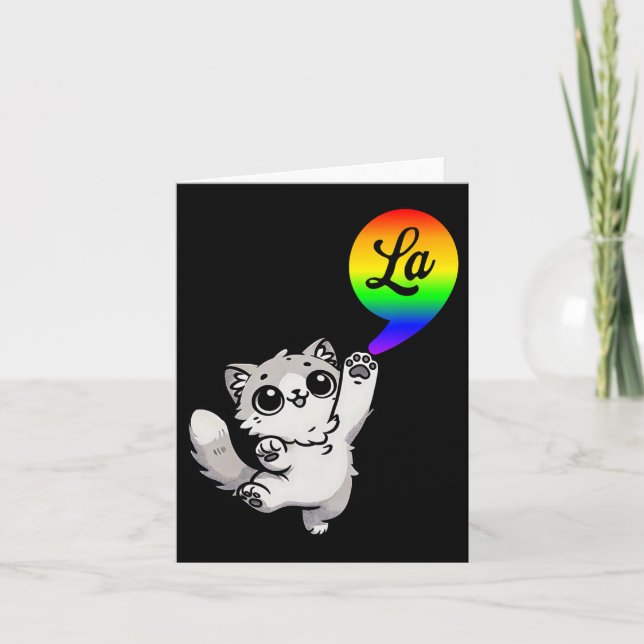 Tarjeta Comma-la con lindo gato Kamala diseño arcoiris (Anverso)