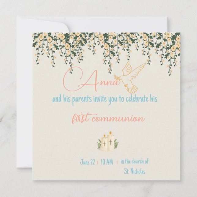 Tarjeta Communion invitation - Baptism invitation Girl (Anverso)