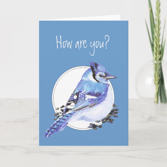 Tarjeta ¿Cómo estás Poema, Ave de Acuarela Azul Jay (Anverso)
