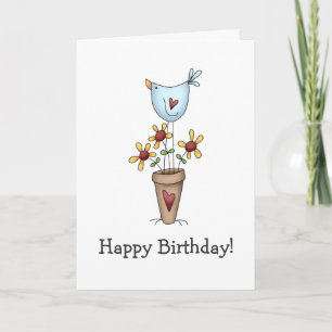 Tarjeta Cómo hace su jardín crezca · Pájaro y flores