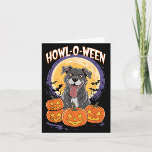 Tarjeta Cómo-l-O-Ween Perro Negro Juguetón Con Calabazas Y