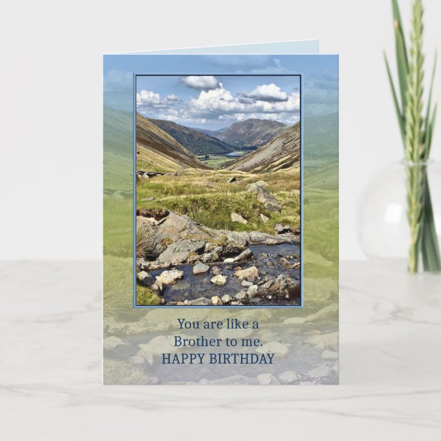 Tarjeta Como un cumpleaños hermano con un paisaje montaños (Anverso)