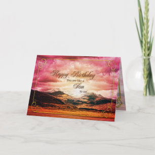 Tarjeta Como un hijo para mí cumpleaños, Sunset y montañas