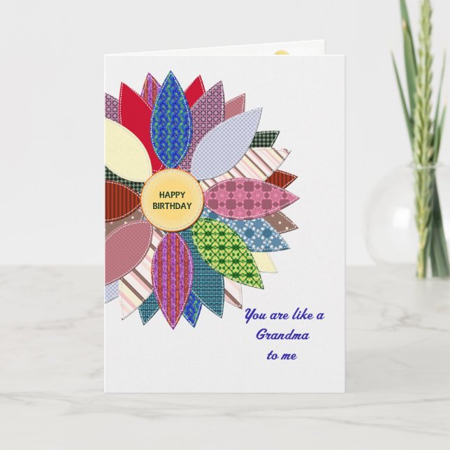 Tarjeta Como una abuela a mí, cosido cumpleaños de la flor (Anverso)
