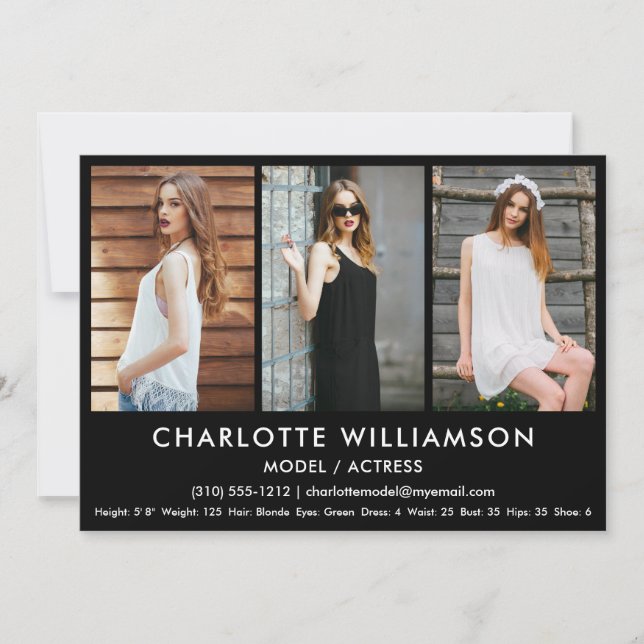 Tarjeta Comp de Actor Modelo 3 Foto 5x7 Negro (Anverso)