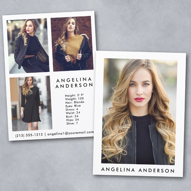 Tarjeta Comp de Actor Modelo - 3 Foto Atrás (Customize to change background color, text size or text style.)