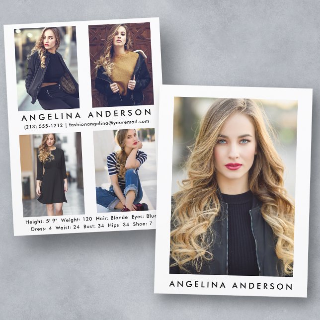 Tarjeta Comp de Actor Modelo - 4 Foto Atrás (Customize to change background color, text size or text style.)